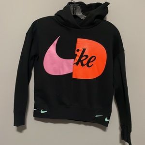 Nike Pink with Orange Swoosh Black cropped Hoodie